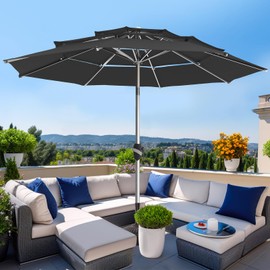 BLUU 9 FT 3 Tiers Aluminum Outdoor Patio Umbrella, 5-YEAR Fade-Resistant Outdoor Market Table Umbrella with Push Button Tilt, for Pool, Deck, Garden and Lawn, Black