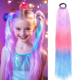 JIAMEISI Rainbow Ponytail Hair Extension 26 Inch 100g Synthetic with Hair Tie for Braiding - Colorful Ombre Mermaid, X36