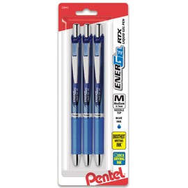 Pentel EnerGel Deluxe RTX Bolígrafo de Gel líquido retráctil, punta de metal, Paquete de 3, Azul, 0.7mm Needle