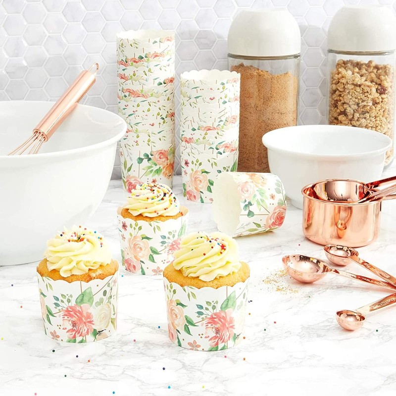 Sparkle and Bash Baking Cups Floral Watercolor Cupcake Liners -