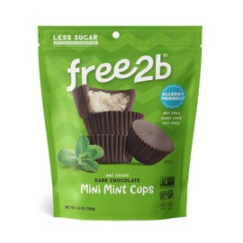Free2b Dark Chocolate Mint Mini Cups, Safe for School and Allergy Friendly - Gluten, Dairy, Nut, and Soy - Dark Chocolate, 3.5 oz Resealable Bag (Pack of 3)