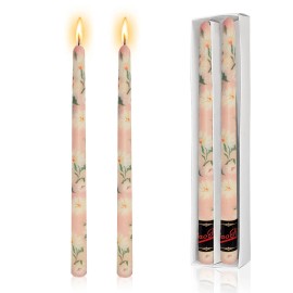 10 Inch Straight Taper Candles Hand Printing Candlesticks Floral Tall Tapered Candle for Home Garden Decor Simple Modern, 2Pcscolor: Pink, size: 10inch