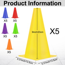 30 Pieces 9 Inch Traffic Cones Plastic Sport Cones Agility Training Safety Cones Soccer Practice Equipment for Basketball Football Drills Exercise, Outdoor Activity and Events(Multicolor)
