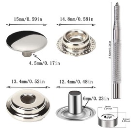 Srup 200 Pieces Metal Press Studs 15 mm, Copper Press Studs, 15 mm Press Stud Set, with 2 Pieces Adjustment Tool, for Bags, Jeans, Clothing, Fabric, Leather Crafts (50 Set)