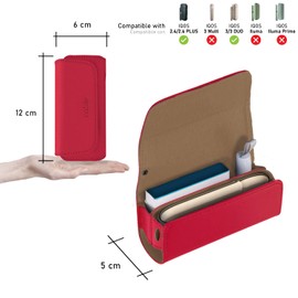 Cable Technologies IQOS 3/3 Duo/2.4/2.4 Plus Premium PU Leather Wallet Case Cover for IQOS 3/3 Duo/2.4/2.4 Plus Case PU Leather Organizer Iqos Electronic, red, iqos case