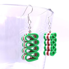 Holiday Ribbon Candy Earrings, Handmade, Christmas, Red, Green and White