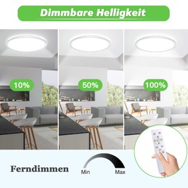 Wholede 24 W 3000-6500 K LED Ceiling Light Flat Ceiling Light Round Dimmable with Infrared Remote Control Ultra Thin Lamp for Kitchen Living Room Hallway Bedroom Bathroom Diameter 29.5 cm White