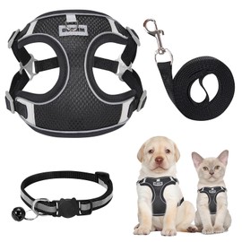 Dog Harness Breathable Vest, Puppy Harness Small Dog Harness Step-in Cat Puppy Harness and Lead Sets Anti Pull Dog Harness with Collars Adjustable Reflective Pet Harness for Training Walking (M)