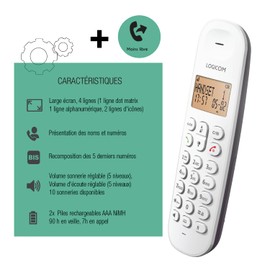 Logicom ILOA 150 Cordless Landline Telephone without Answering Machine - Solo - Analog and DECT Phones - Aubergine