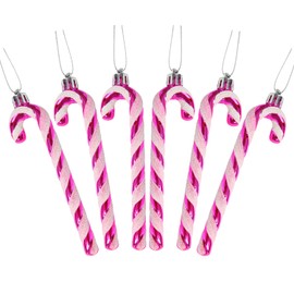 DERAYEE 6 PCS Christmas Glitter Candy Cane Plastic Candy Cane Christmas Tree Decorations for Xmas New Year Party Supplies (Hot Pink&White)…