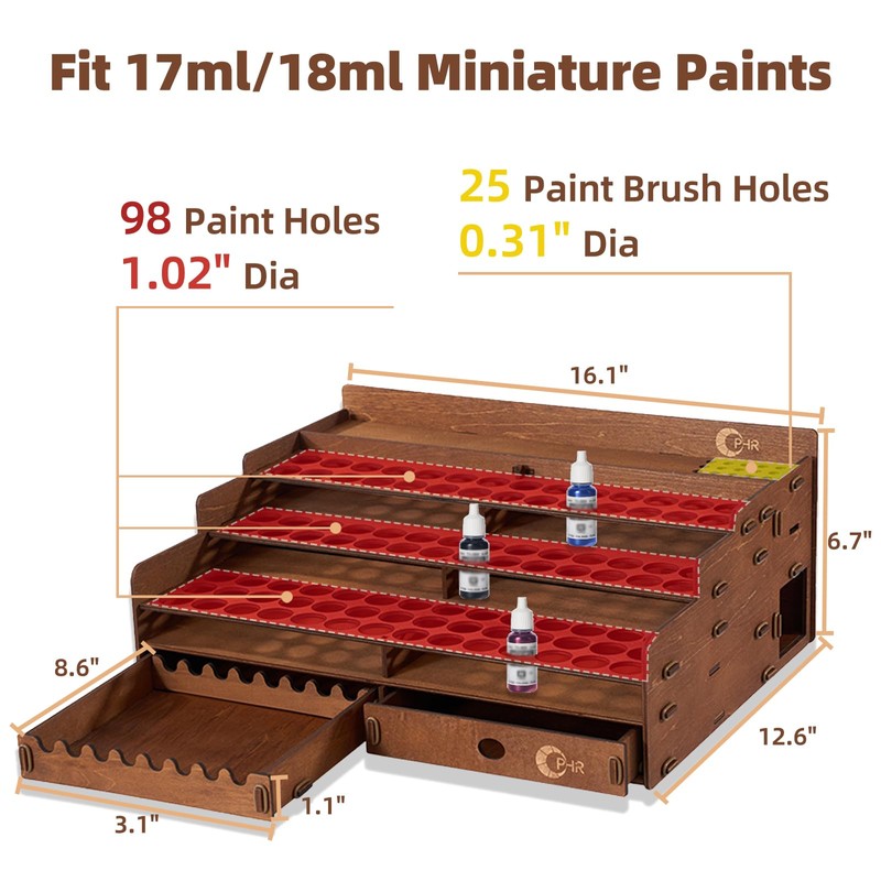 OPHIR Paint Storage, Wooden Paint Organizer with 98 Holes Dia.1.02