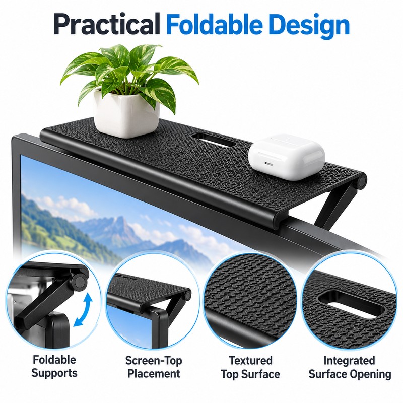 Adjustable Monitor Top Shelf for Space-Saving Storage – Foldable Screen