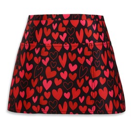 Plum Hill Red Hearts Valentine Half Waist Apron With 3 Pockets Waterproof 100% Polyester Cocktail Aprons for Waitresses Servers Bartenders Vendors