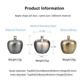 WIICOYK Keychain Pill Box Organiser, Waterproof Pill Holder with Lobster Clasp Clip, Portable Pill Container for Travel Pocket Purse, Cute Apple Shape Pendant for Necklace, Small EDC Pill Case with Keyring for Outdoor/Daily/Emergency (Apple-Stainless Ste