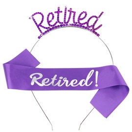 Jaciya Purple Retired Tiara Crown Headband Retirement Gift for Women Purple Retirement Sash for Women Retirement Party Decorations Officially Retired Retirement Party Set