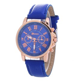 CdyBox Women Men Lady PU Leather Watches Roman Numerals Dial Analog Quartz Wristwatches (Blue)