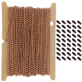 32-FT 1.5mm Ball Chains Set, with 50 Connector Clasps, Round Beads Craft Chain Findings for Necklace Bracelet Earring Key Chains Tags Jewelry Making DIY (Copper)