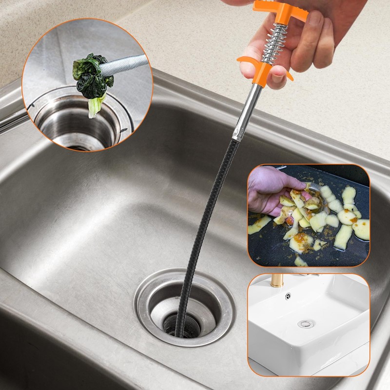 New Upgrade 63 inch Drain Snake Hair Drain Clog Remover