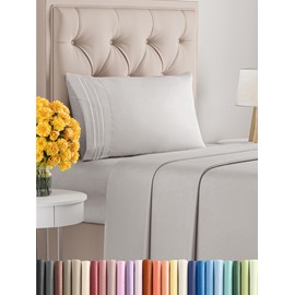 Twin Size 3 Piece Sheet Set - Comfy Breathable & Cooling Sheets - Hotel Luxury Bed Sheets for Women and Men - Deep Pockets, Microfiber, Soft & Wrinkle Free Sheets - French Grey Oeko-Tex Bed Sheet Set