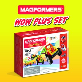 Magformers WOW Plus Magnetic Building Blocks Toy. Makes 30 Different Cars With Detachable Race Driver. STEM Toy With 18 Pieces., 70702