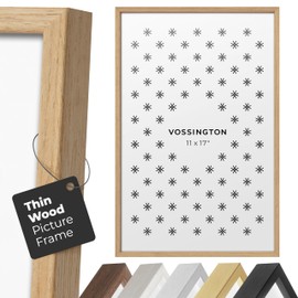Vossington 11x17 Frame Oak - Exclusive Thin 11 x 17 Wood Picture Frame For Wall - Metal With Wood Veneer- Fits One 11 by 17 Picture, Poster, Photo, or Puzzle - 17x11 Inch