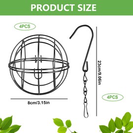 Pack of 4 Fat Ball Holders for Hanging, Fat Ball Holder Metal with S-shaped Hooks, Chit Ball Holder, Bird Feeder for Fat Balls, Feeder for Wild Birds Garden