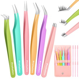 6pcs Eyelash Tweezers Lash Extension Tweezers for False Lashes,Christmas Gifts Eyelash Tweezers for Lash Clusters Metal Lashtweezers Stocking Stuffers with Lash Applicator Tool
