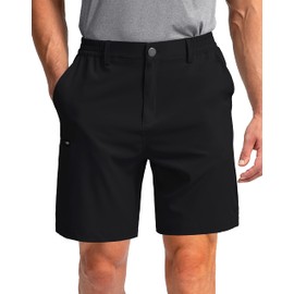 Pinkbomb Men's Golf Shorts with 6 Pockets Stretch Quick Dry Hiking Work Dress Shorts for Men (Black, Large)