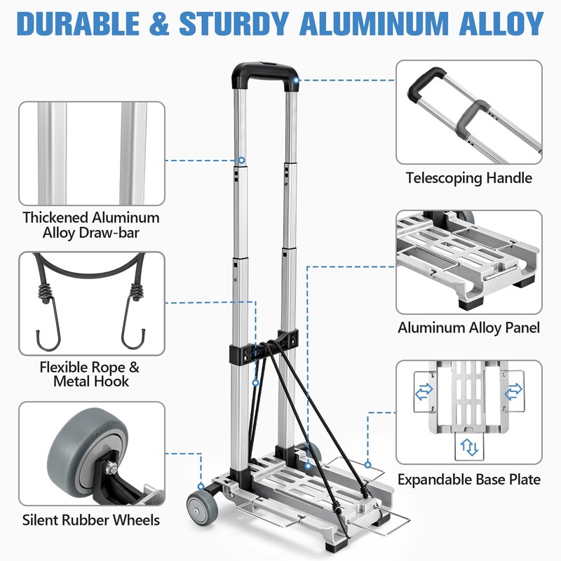 KEDSUM Mini Luggage Cart with Wheels Foldable, Lightweight Trolley Cart