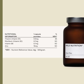 WILD NUTRITION Food-Grown® Zinc Plus | Zinc Supplements Blended with Vitamin B1, B2 & B6 for Cognitive & Immune Support + More with Thiamin & Riboflavin | 30 Capsules