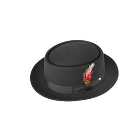 New Mens 100% Wool Black Porkpie (Pork Pie) Hat
