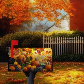 Dacawin Fall Autumn Pumpkin Mailbox Cover Magnetic Large Size 25.5X21 Inch Harvest Maple Leaves Letter Box Cover Yellow Pumpkins Fall Mail Wraps Post Garden Decorations