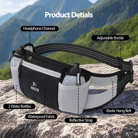 Snorthy Running Waist Bag with Water Bottles(2 x 280ML), Hydration Belt Waterproof Waist Pack Bag Fanny Pack Running with Adjustable Strap Waist Pouch for Outdoor Running Hiking Cycling
