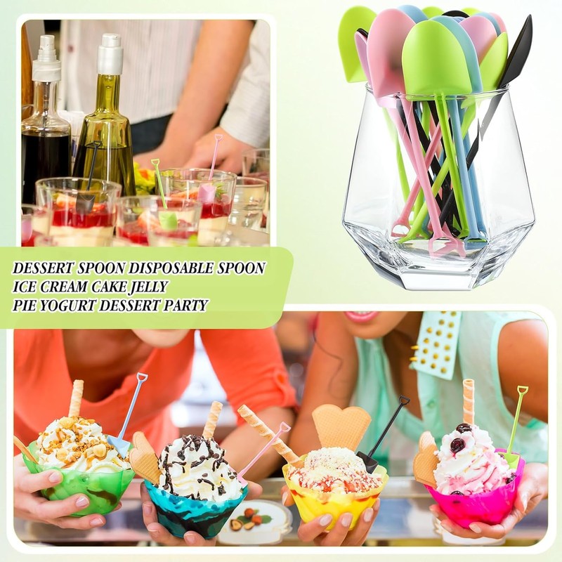 100 Pcs Plastic Mini Ice Cream Dessert Spoon Shovels Pudding