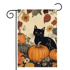 Fall Cat Pumpkins Garden Flag 12x18 Inch Double Sided Thanksgiving Leaves Yard Outdoor Flag House Holiday Outside Decoration Burlap