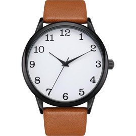 NUOVO Men's Watch Easy to Read Men's Watches with Large Dial Analogue Quartz with Black Leather Strap Waterproof Classic Men's Business Watch, brown, Classic