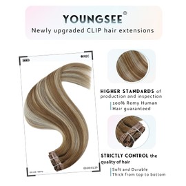 YoungSee Remy Clip-In Real Hair Extensions, Full Head Balayage Extensions, Real Hair Clip for Complete Hair, 120 g