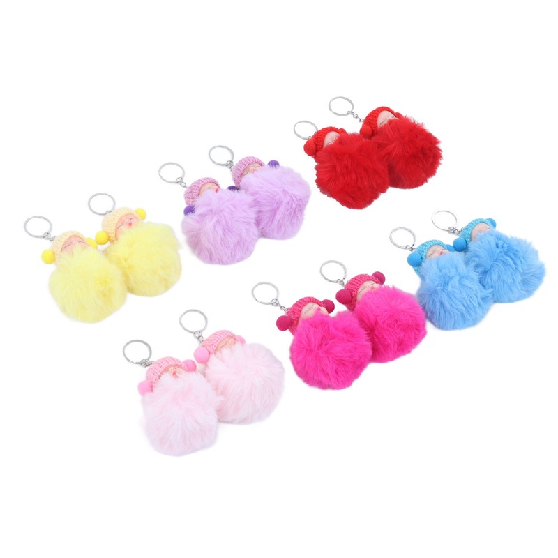 12 Pcs Sleeping Baby Pendant Key Ring Plush Fluffy Cute