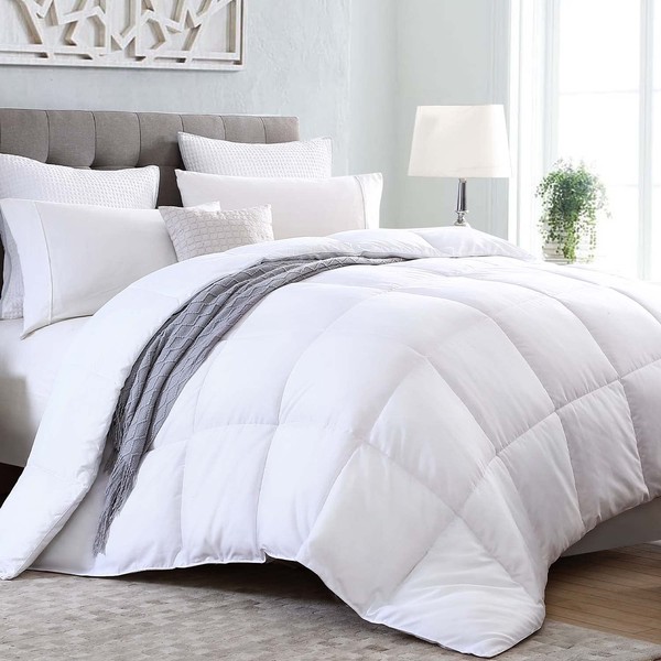 Kingsley trend King Comforter Duvet Insert - All Season Quilted Ultra Soft Breathable Down Alternative, Box Stitch White Comforter with Corner Tabs, 104x92