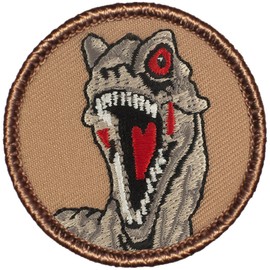 Dinosaur Raptor Head Patrol Patch - 2" Diameter Round Embroidered Patch (Sew-on)