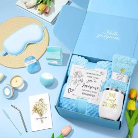 Kalokey 위한 생일 축하 선물 엄마 친구 여동생 아내 할머니 셀프 케어 잘 받기 편안한 스파 바구니 세트 Birthday gift for mom, friend, sister, wife, grandmother, self-care, comfortable spa basket set [Blue]