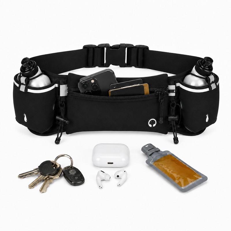 Running Waist Pack with 2 Water Bottles – Dual Pocket