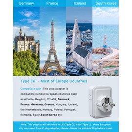Type E F Travel Plug Adapter, VINTAR Germany France Plug Adapter with 4 Outlets 3 USB Ports (2USB C), Schuko Power Adaptor for US to Europe EU Spain Greece Iceland Korea Russia German French