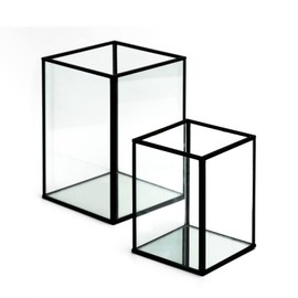 yshengood Glass Hurricand Candle Holder Black Candle Holder Set of 2 Pieces Thanksgiving Christmas Party Wedding Decorative Lantern Candle Holder