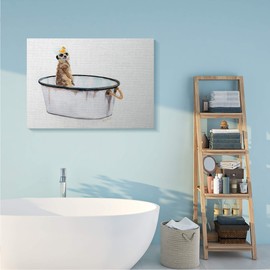 Stupell Industries Meerkat Bubble Bath Vintage White Tin Tub, Design by Jennifer Redstreake Canvas Wall Art, 36 x 48