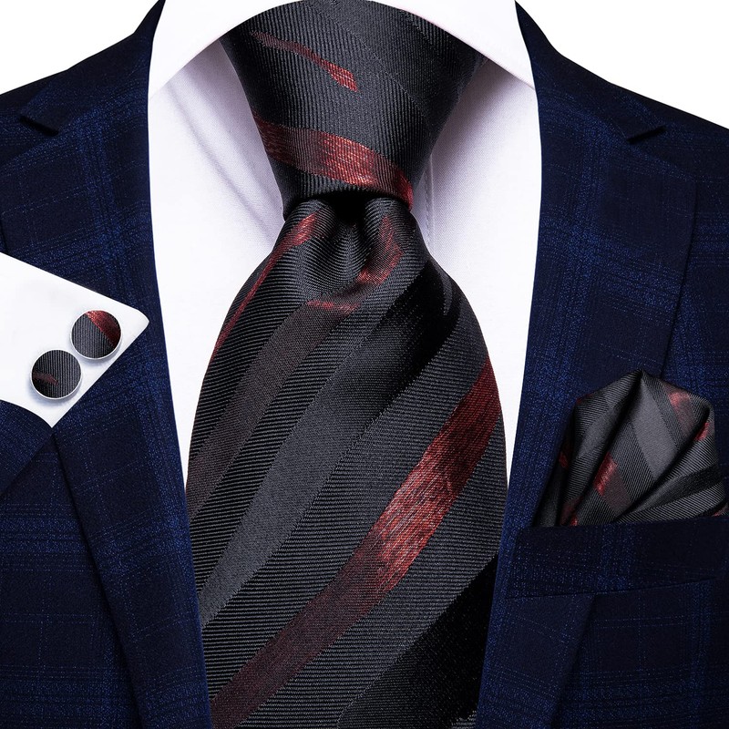 Hi-Tie Men Ties Sets Silk Stripe Paisley Necktie Pocket Square
