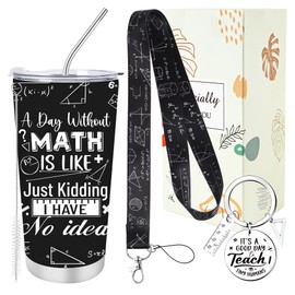 Keluna Math Teacher Appreciation Gifts - 3Pcs Math Teacher Gift Set, 20oz Tumbler with Lid Straw, Lanyards for ID Badges and Keychain, Math Teachers Thank You Appreciation Birthday Christimas Gifts