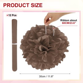 PATIKIL 12inch Tissue Paper Pom Poms, 12PCS Pom Poms Paper Flowers Ball Tissue Paper Flowers for Wedding Bridal Shower Birthday Bachelorette Party Backdrop Decoration, Brown