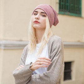 ZLYC Soft Slouchy Beanie Hat for Women Men Fashion Thin Knit Stretch Skull Cap (Plain Pink),One Size