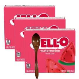 Gelatin Dessert Mix - 3 oz Boxes (Pack of 3) - with Candy Freezer Wooden Spoon (Watermelon) - Wooden Spoon